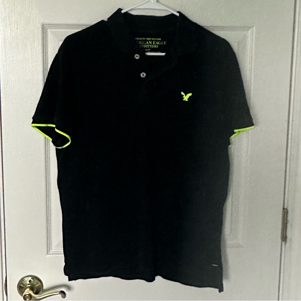 American Eagle Black and Neon Polo